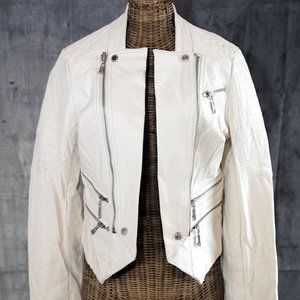 JOU JOU Cream Faux Leather Biker Jacket